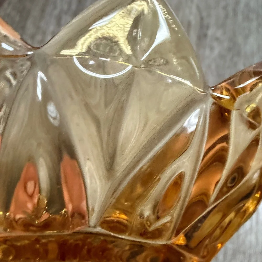 Vintage Federal Glass Amber Petal Bowl Sunflower Starburst Marigold 6 inch